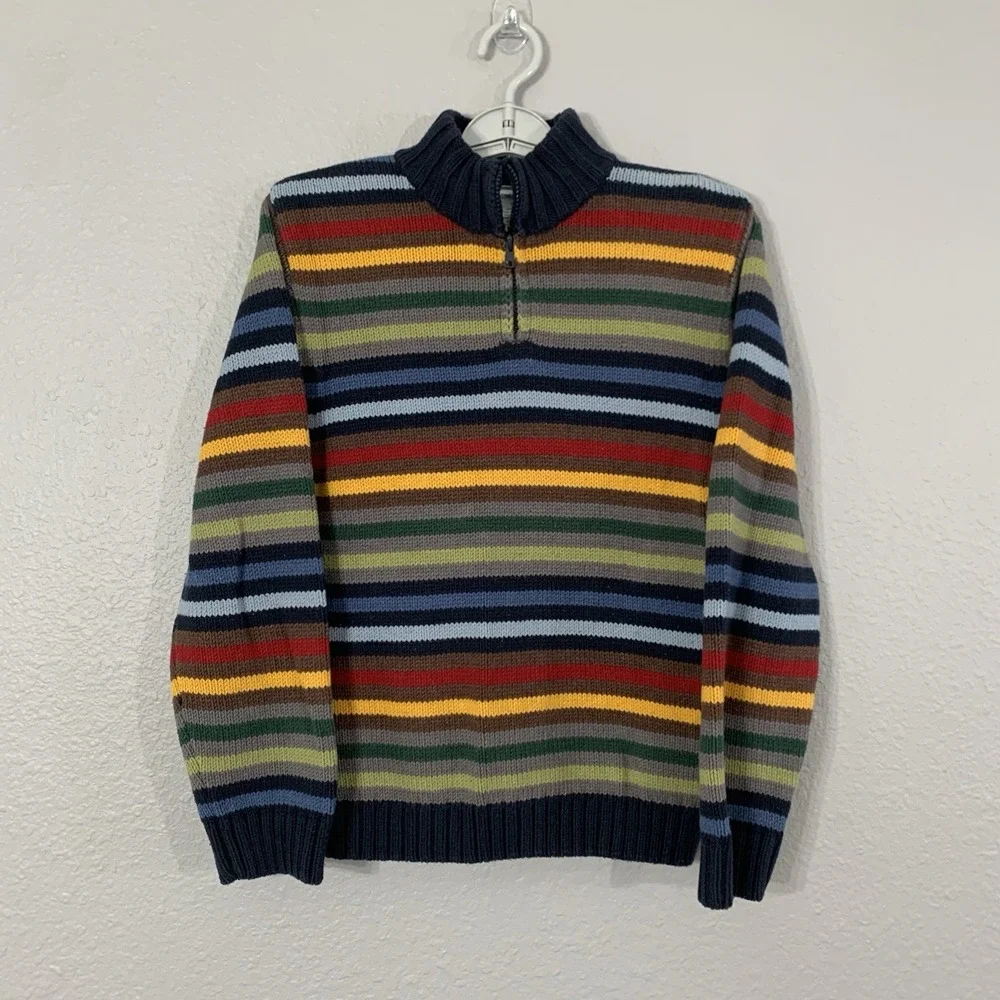 Gymboree Boys Size 10 Striped‎ Cotton Knit Sweater Multi-Color Quarter Zip EUC